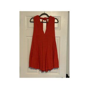 Free People FP Beach Halter Mini Dress/Top Red Deep V Babydoll NWT M